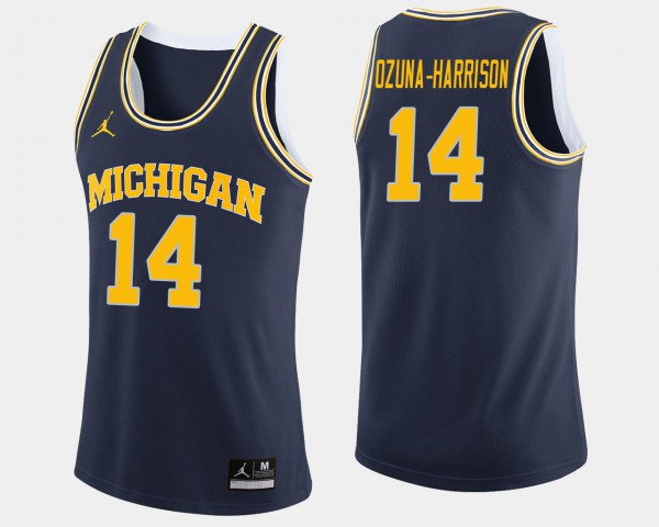 Michigan Wolverines #14 Mens Rico Ozuna-Harrison Jersey Navy Stitch College Basketball